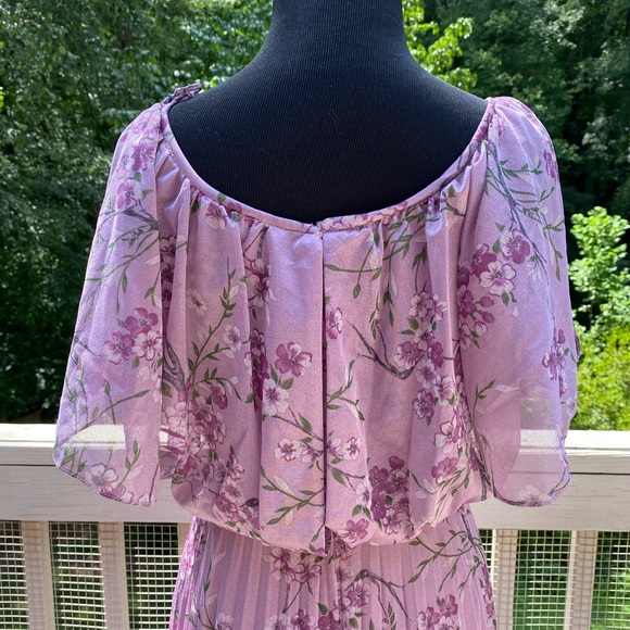 Vintage 60s 70s Floral Pleat Bow Cottagecore Dress - Picture 11 of 12